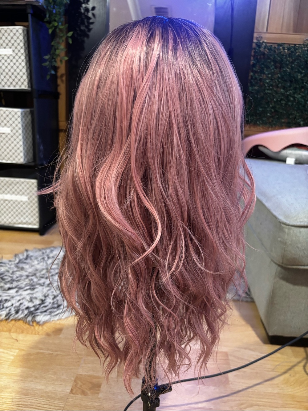 CSC Lace Front Wavy Ombre Wig in Dusty Pink with Dark Roots